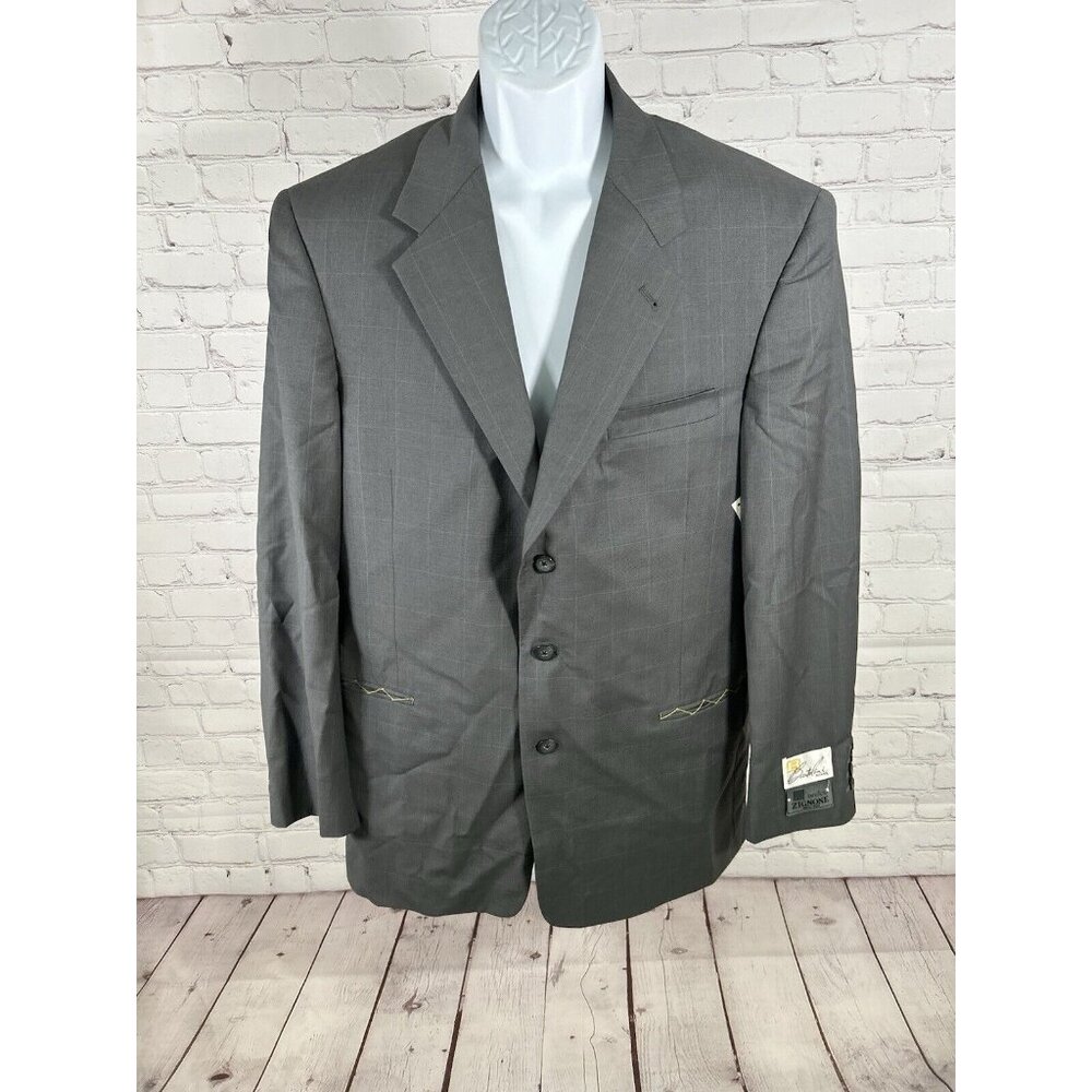 Bartolini Roma Ciera Gray Windowpane Check 100% Wool 2 Button Blazer Jacket 40R